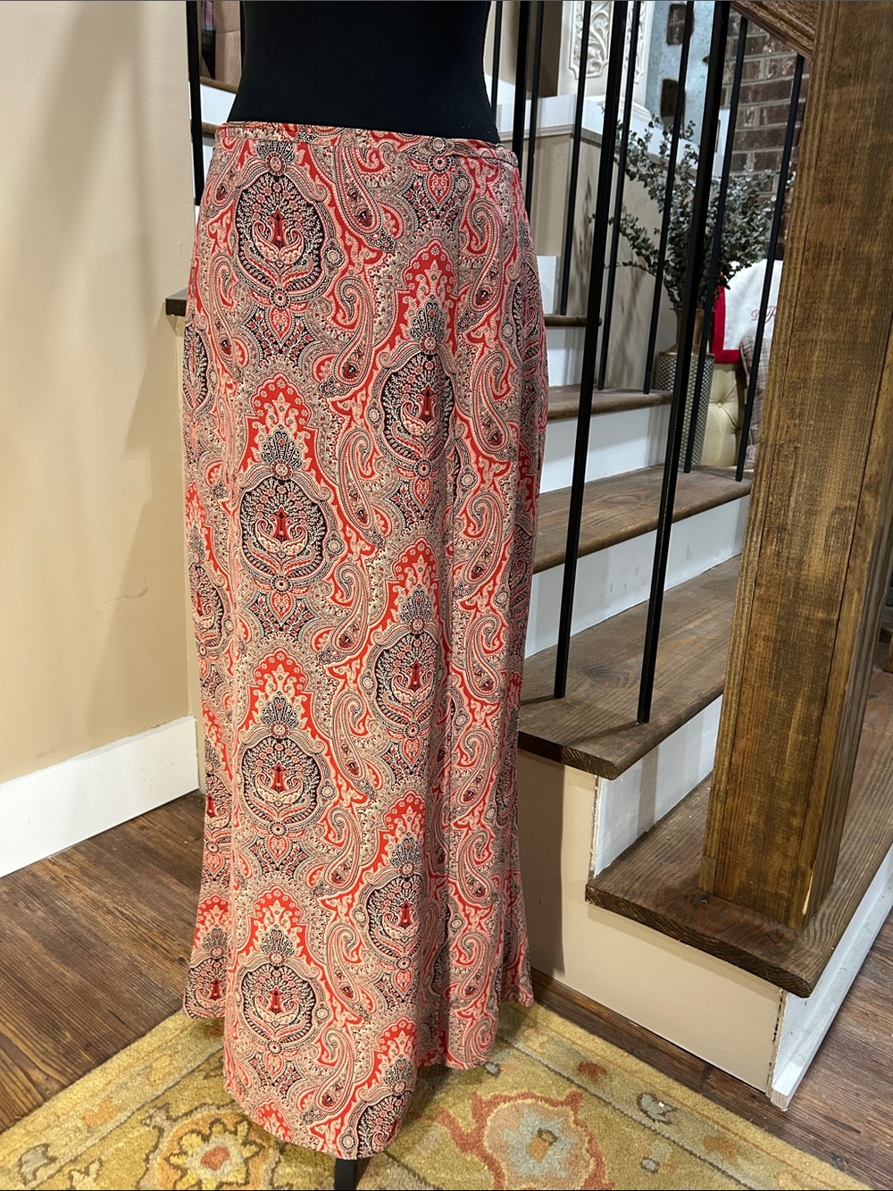 Harold's 8 Coral and Tan Paisley Maxi Skirt